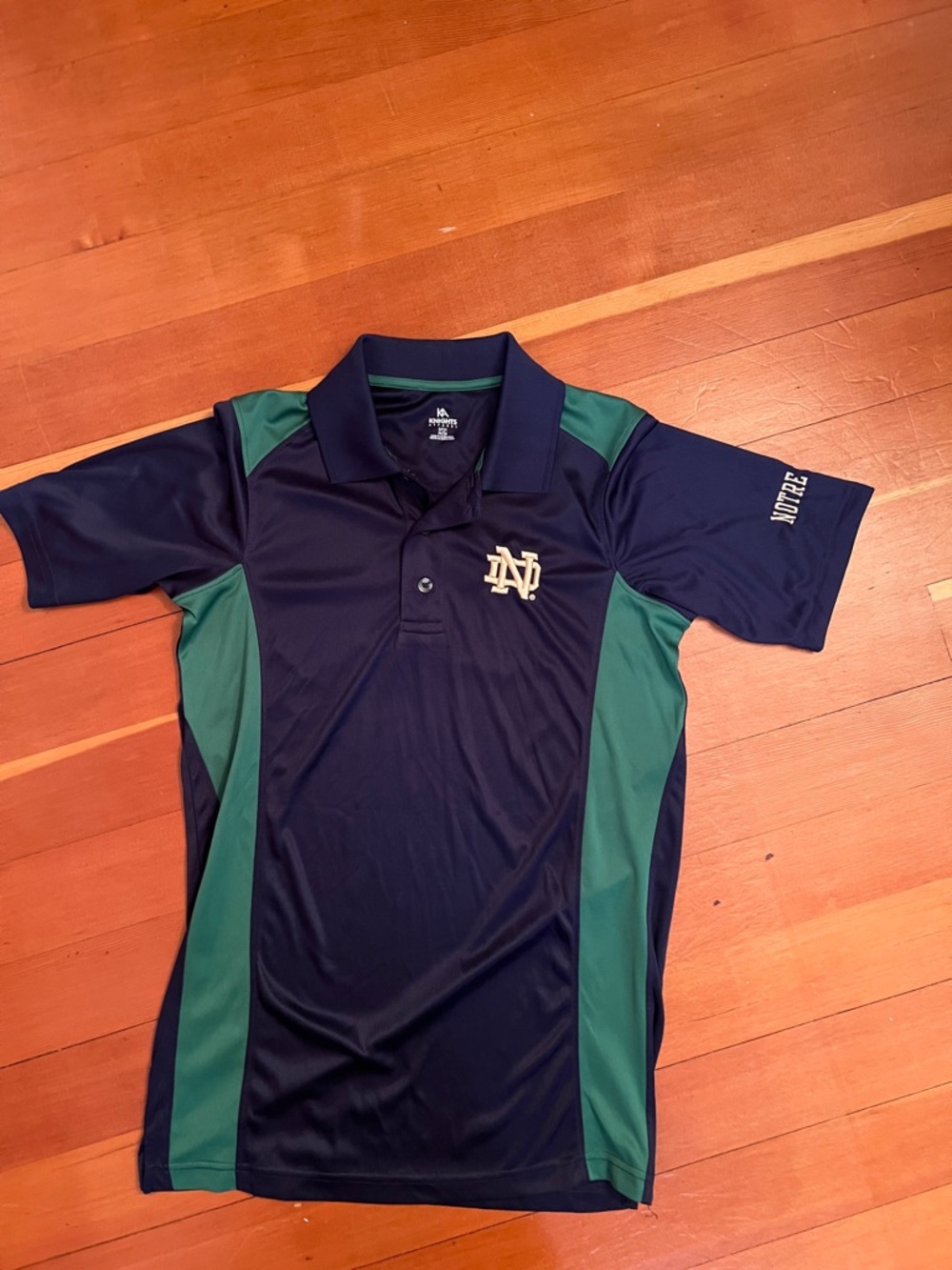 Knights Apparel Navy and Green Notre Dame Polo Shirt